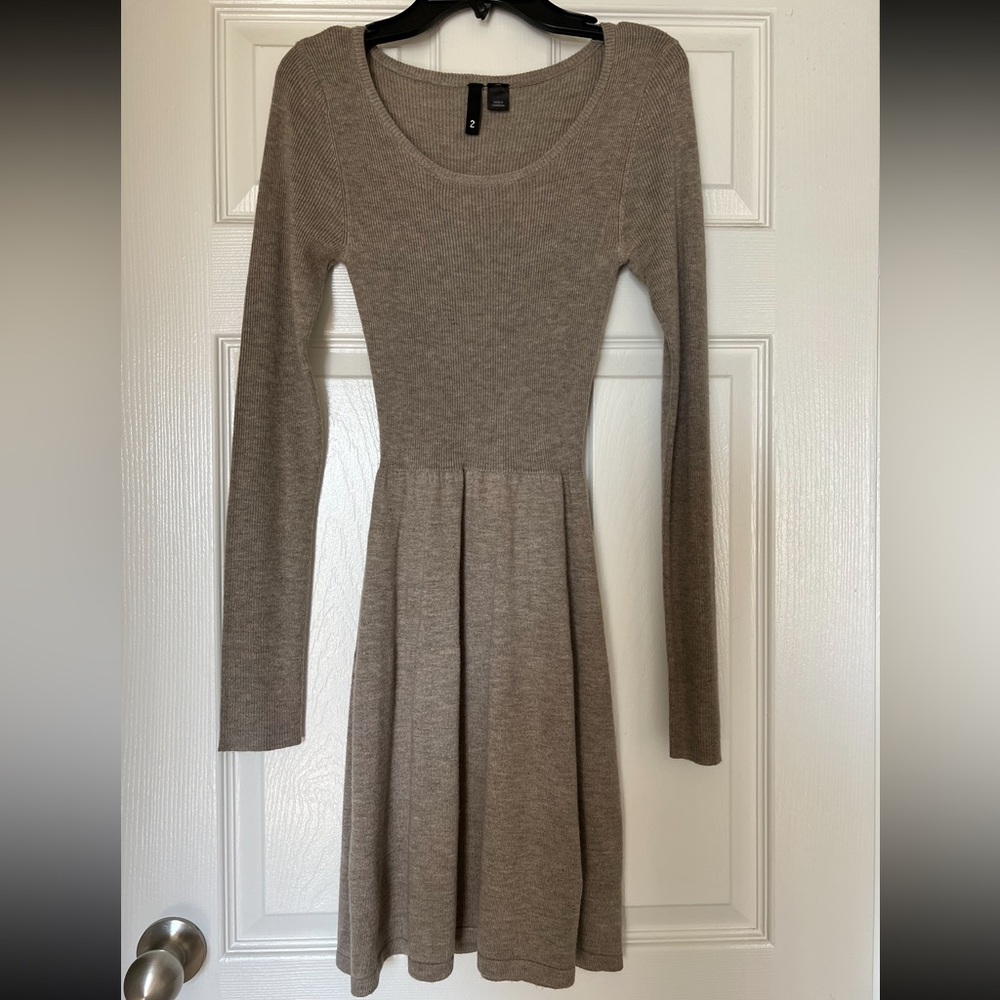 Beige long sleeve sweater dress